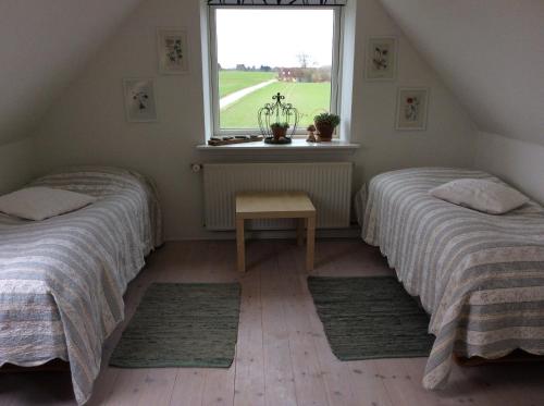 AllerupBed and Breakfast - Stakdelen 47的配有2张床的带窗户和桌子的客房