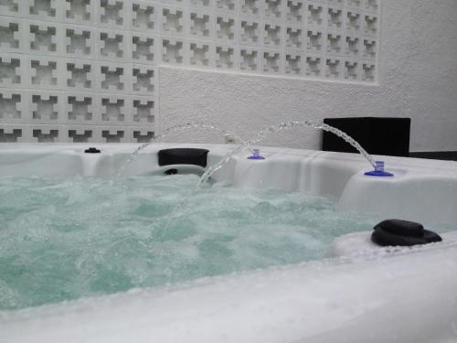 艾姆布里亚布拉瓦Villa des Pecheurs的一个带喷泉的按摩浴缸