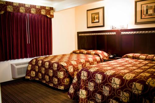 德尔里奥Whispering Palms Inn的酒店客房设有两张床和窗户。