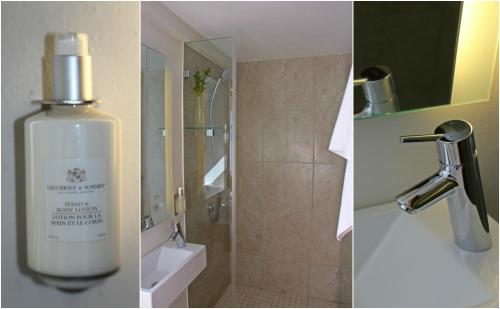 开普敦湾花旅馆的浴室的两张照片,配有一瓶肥皂