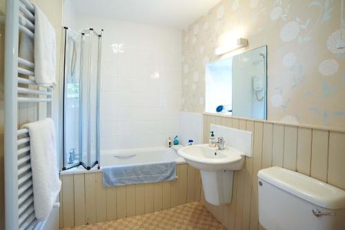 MereB&B Castleton House的一间带水槽、卫生间和淋浴的浴室