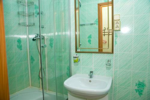 圣彼得堡姆米特罗利旅舍的浴室配有卫生间、淋浴和盥洗盆。