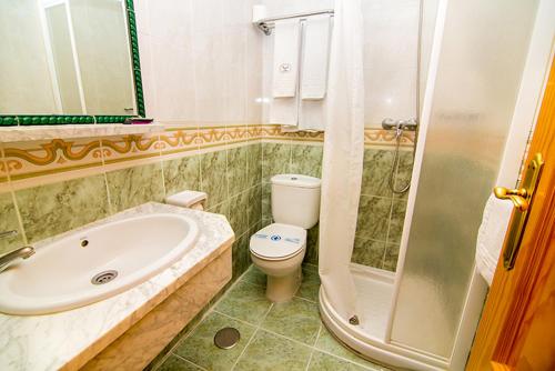 福恩吉罗拉洛斯蔻驰奥斯旅馆的浴室配有卫生间、盥洗盆和淋浴。