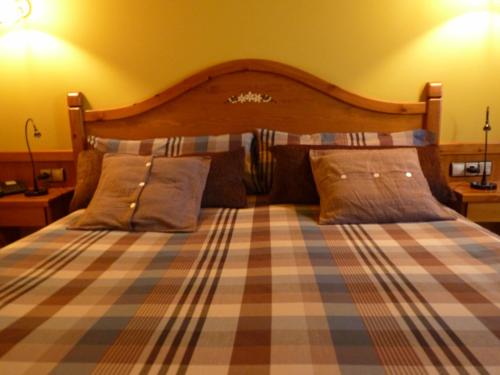 帕斯底拉卡萨珀蒂酒店的一张带铺着地毯的床铺和两个枕头