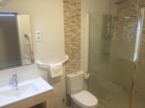 阿尔考空H天际线旅馆的浴室配有卫生间、盥洗盆和淋浴。