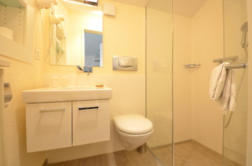 卢塞恩菲尔米斯酒店的浴室配有卫生间、盥洗盆和淋浴。