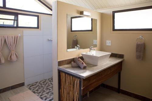 奥考奎约埃托沙村酒店的一间带水槽和淋浴的浴室