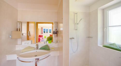 圣沃尔夫冈博格斯坦酒店的一间带水槽和淋浴的浴室