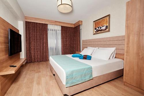 伯萨Bursa Suites Apart Otel的配有一张床和一台平面电视的酒店客房
