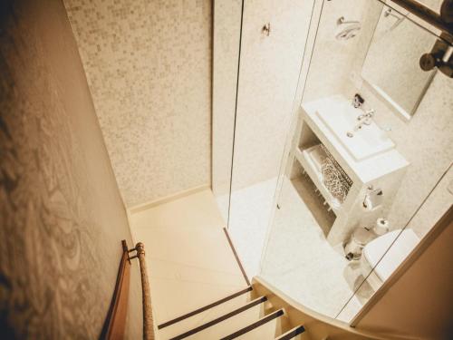 巴黎大陆酒店的一间带水槽和淋浴的小浴室
