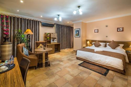 阿克拉米当蒂酒店的配有一张床和一张书桌的酒店客房