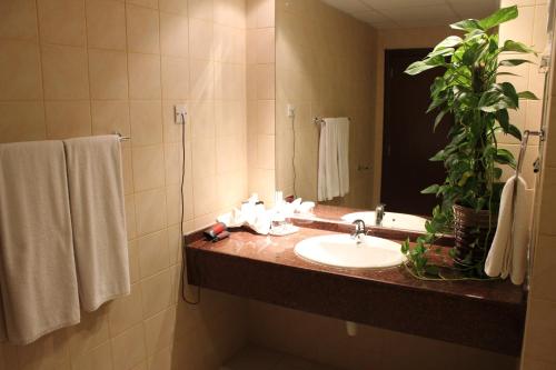 Al KhuwayrīyahReem Hotel Apartments的一间带水槽和镜子的浴室