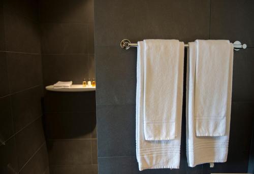 Villarepos白十字旅馆的浴室毛巾架上挂着两条毛巾