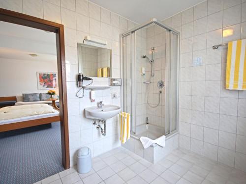 米歇尔施塔特米歇尔城马克公园酒店的带淋浴和盥洗盆的浴室
