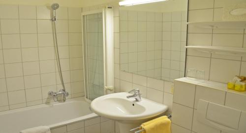 玛丽亚韦尔特西霍夫酒店的一间带水槽、淋浴和卫生间的浴室