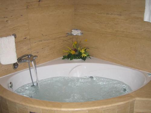 布利亚斯SG酒店的装满水的浴缸,配有水龙头