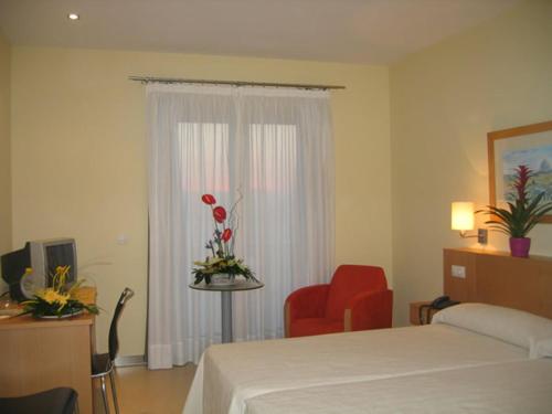 布利亚斯SG酒店的卧室配有床、椅子和窗户。