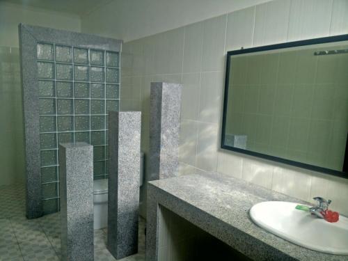 八丹拜普里清莱酒店的一间带水槽、镜子和卫生间的浴室