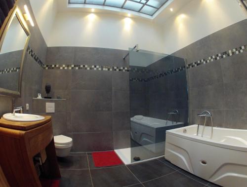布尔日Maison Colladon的带浴缸、卫生间和盥洗盆的浴室