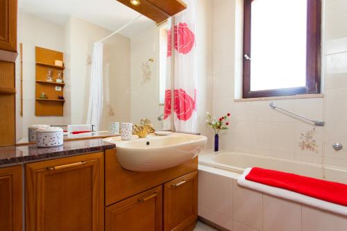 弗尔萨尔Premium Central Apartments的浴室配有白色水槽、浴缸和水槽。