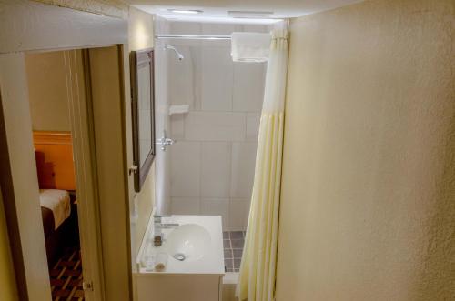 布赖森城布莱森市休闲酒店的带淋浴和盥洗盆的浴室