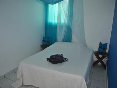 莱特鲁瓦西莱CoCoKreyol - " ARUBA"的卧室配有白色床和蓝色窗户