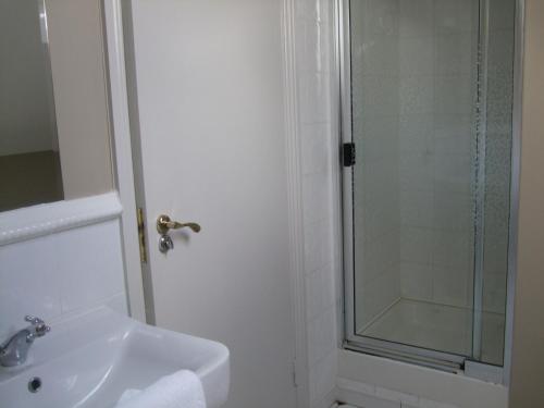 基拉尼汉墨尼酒店-格雷恩小屋的带淋浴和盥洗盆的白色浴室