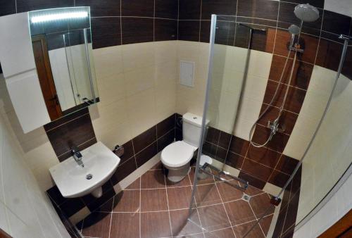 SimitliVilla Pirin的浴室配有卫生间、盥洗盆和淋浴。