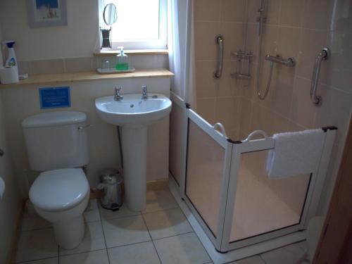 比尤利Ornum Cottage的浴室配有卫生间、盥洗盆和淋浴。