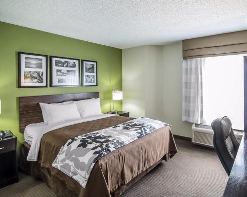 乔普林Sleep Inn South Joplin的酒店客房设有床和窗户。