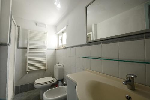 彼得拉桑塔Casa Mite的一间带卫生间、水槽和镜子的浴室