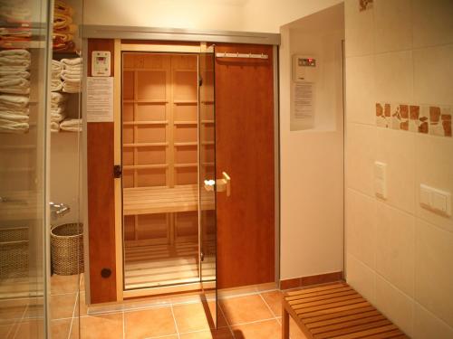 普里希森斯塔特维尔纳宫维古特加健康-酒店的一间房间里带玻璃门的淋浴