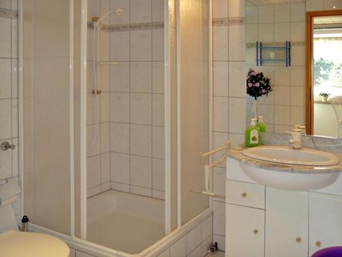 ParowBungalow Stralsund的带淋浴和盥洗盆的浴室