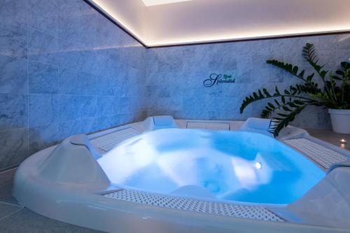 尼斯尼斯灿烂酒店的植物浴室内的按摩浴缸