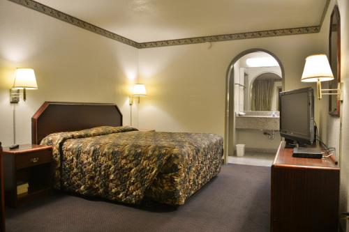 圣何塞The Flamingo Motel San Jose的配有一张床和一台平面电视的酒店客房