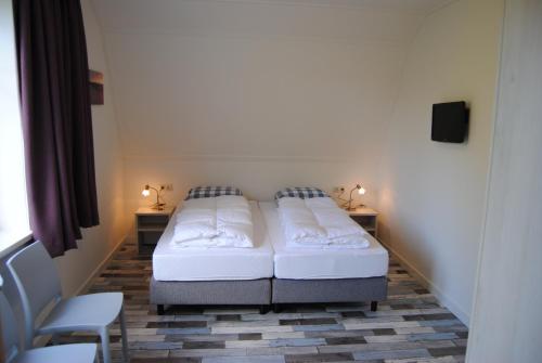 东卡佩勒Dunopark Villa的一间卧室配有两张床和两把椅子