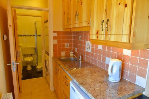 Achill Sound阿基尔度假屋的一间带水槽和卫生间的小厨房