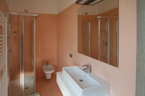 坎图奥尔德拉多别墅的一间带水槽、淋浴和卫生间的浴室