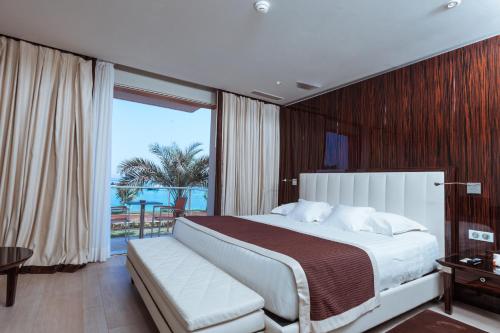 达喀尔泰鲁碧酒店的一间卧室设有一张大床和一个大窗户