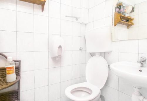 杜布罗夫尼克The City Place Hostel的白色的浴室设有卫生间和水槽。