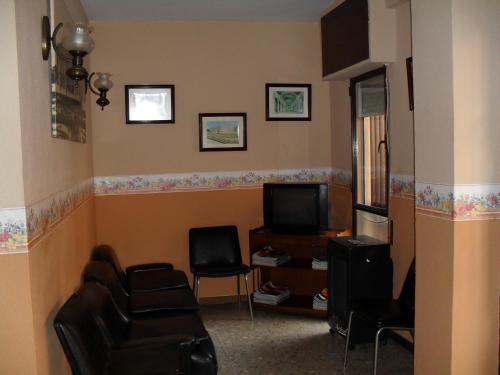 阿尔赫西拉斯维塞耶斯酒店的客厅配有沙发、椅子和电视