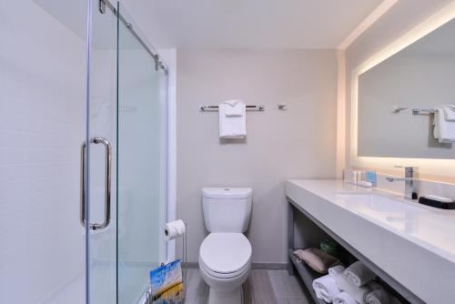 默特尔比奇Cabana Shores Hotel的浴室配有卫生间、盥洗盆和淋浴。