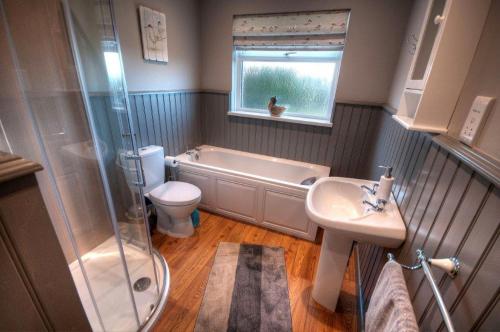 波特拉什Willan Cottage的浴室配有卫生间、盥洗盆和淋浴。