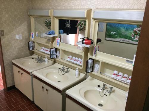 旭川米玛特苏索旅馆的浴室设有2个水槽和2面镜子