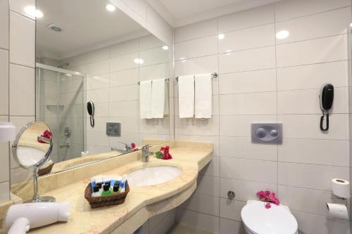博兹布伦泰诺斯酒店的一间带水槽、卫生间和镜子的浴室