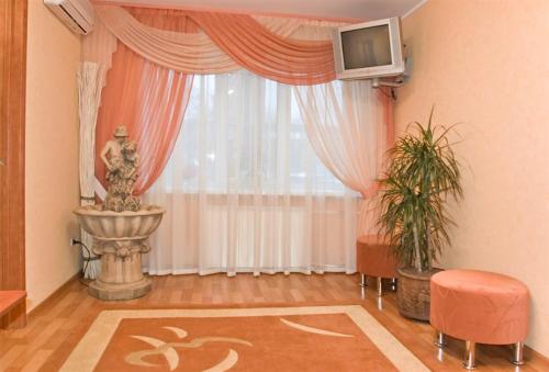 沃罗涅什MEGAPOLIS улица Кольцовская 30-А-10的客厅设有大窗户和电视。
