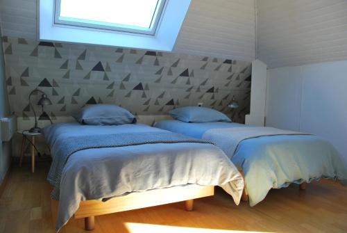布吕兹Au Detour de Rennes的卧室设有两张床,带窗户