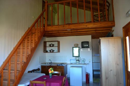 锡米塔西奇斯公寓式酒店的一间设有厨房和楼梯的房间