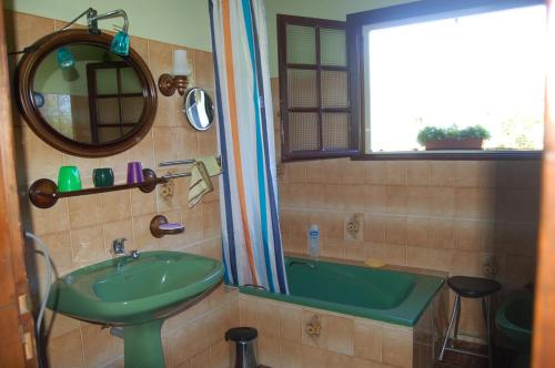 Saint-Jean-le-Vieux艾斯彭德玛丽珍妮住宿加早餐旅馆的一间带绿色水槽和镜子的浴室