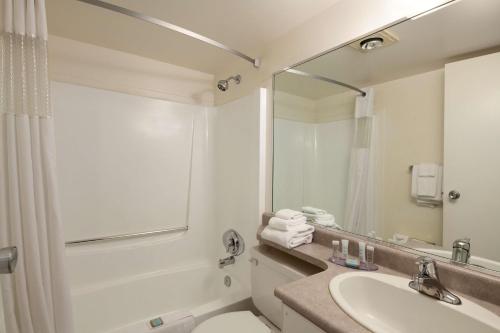 纳奈莫纳奈莫旅游宾馆的一间带水槽、卫生间和镜子的浴室